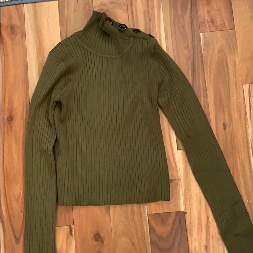 Olive green turtle neck with buttons